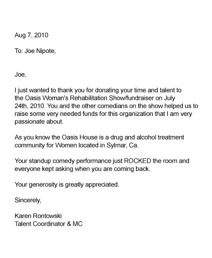 Letter from charity